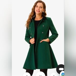 Allegra K Winter Double Breasted Vintage A-line Flare Long Coat  Green